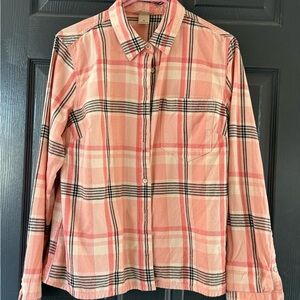 Duluth Trading Co. Women’s Pink Plaid Flannel Split Untucked Shirt Size Medium